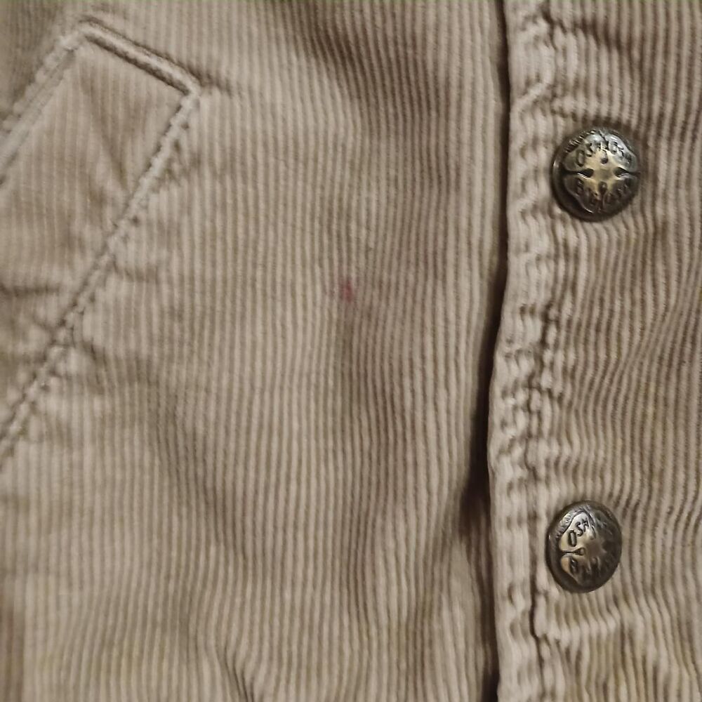 OshKosh tan corduroy bomber jacket zipper snaps navy hood patch 2T classic basic - Picture 3 of 6